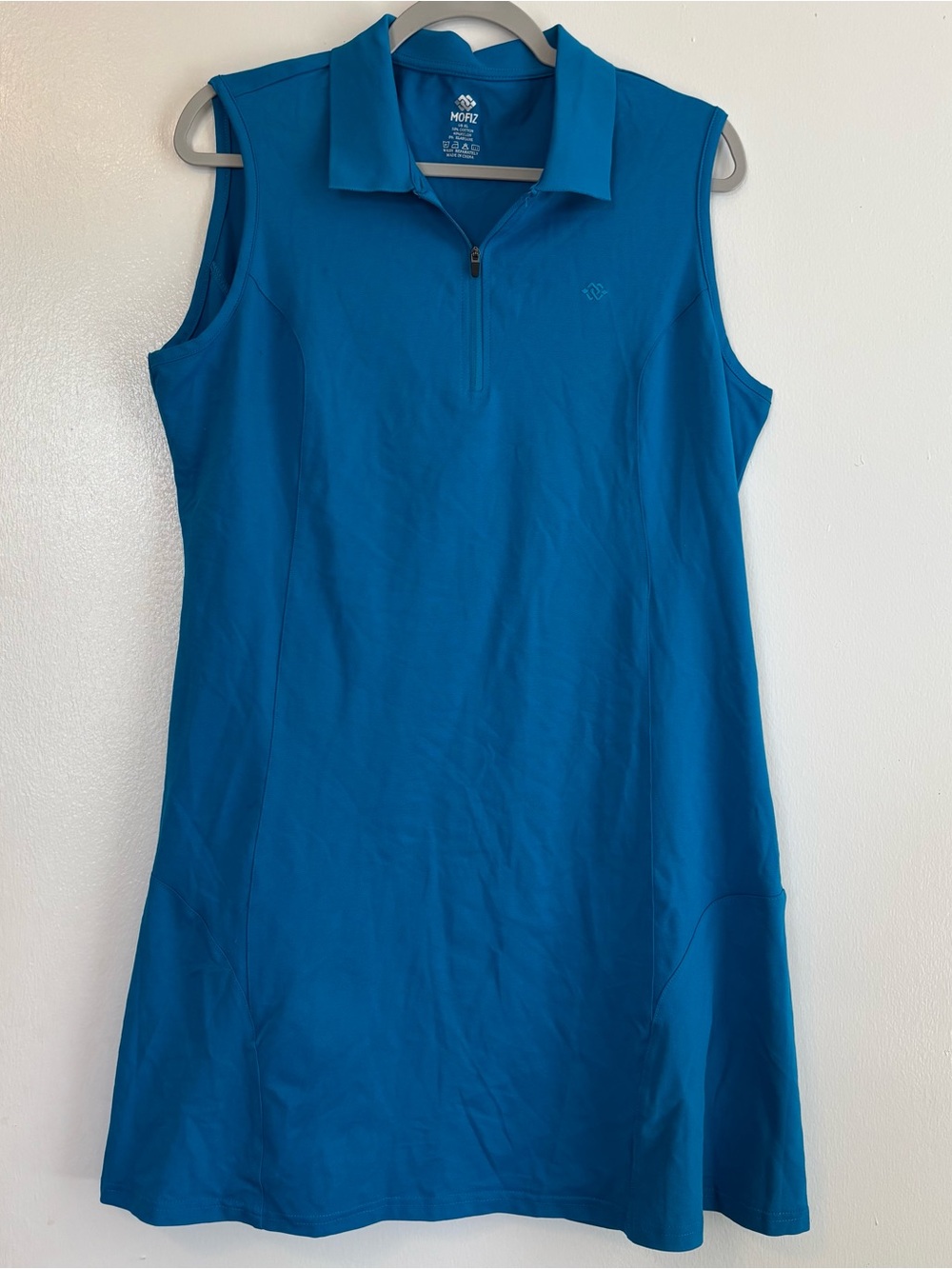 MOFIZ Blue Solid Collared Sleeveless Zip Neck Knit Polo Dress Golf XL
